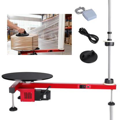 CHENNTAI Electric Stretch Film Wrapping Bench, with 15.75 in Turntable and Foot Pedal Dispenser Wrapping Machine Film Width Within 29.52 in for Product Packaging
