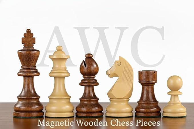 | Personalized Wooden Chess Set | Magnetic Folding Travel Chess Board with Storage &amp 2 Extra Queens (18 x 18 Inch Brown)