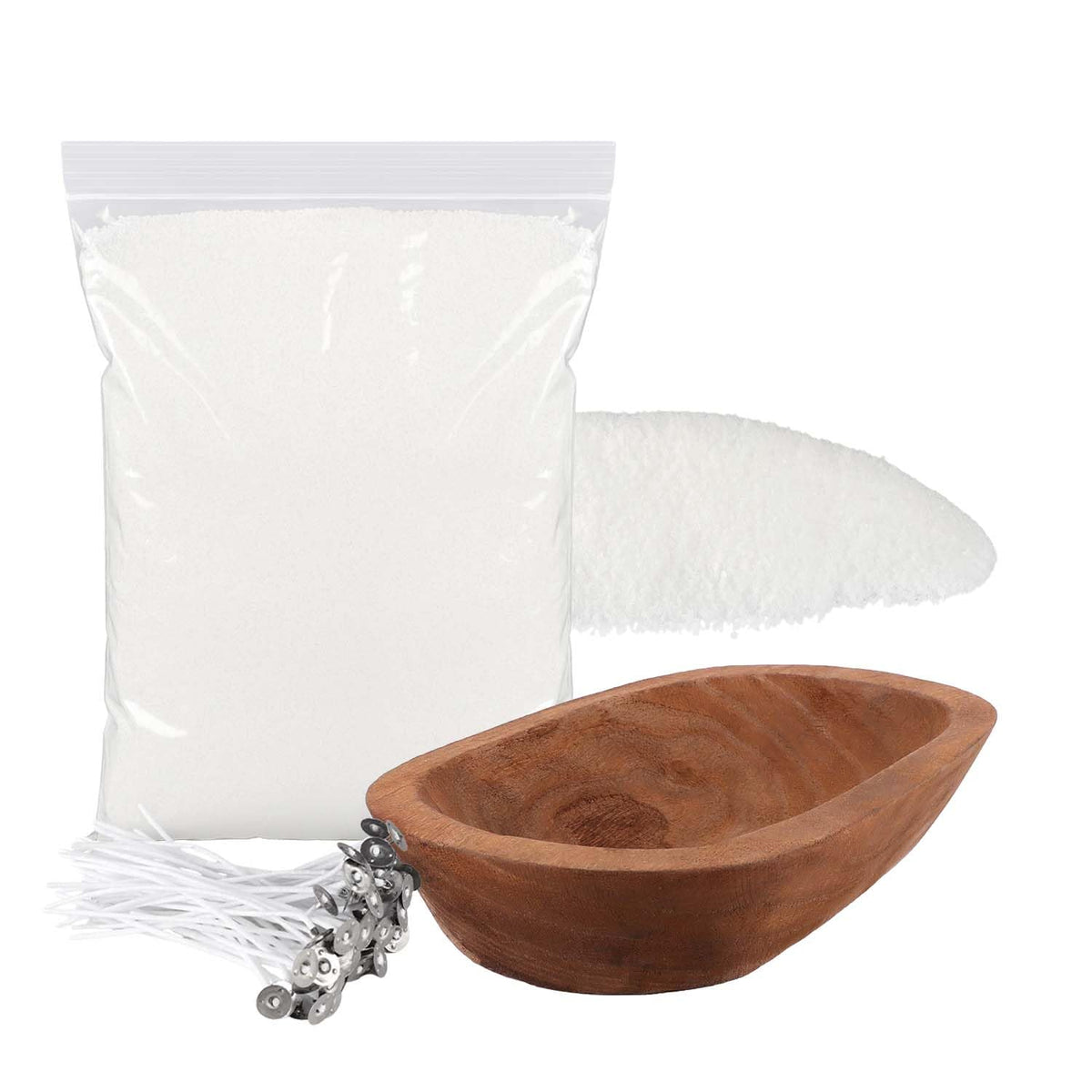 Wfmolcand Sand Wax Candle Making Kit - 2LB Snow Wax with Wooden Bowl & 20 Wicks, DIY 3-Wick Scented Candle Set for Adults Beginners, Easy No-Melt Home Decor Gift for Birthday Christmas Housewarming