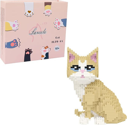 Larcele Cat Micro Building Blocks Animal Set DIY Mini 3D Building Toy Bricks Kit924 Pieces KLJM-05 (Golden Shorthair)