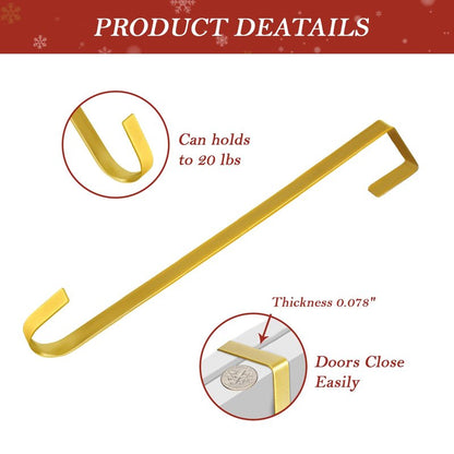 12" Metal Wreath Hanger for Front Door, Tools-Free Wreath Hanger Heavy Duty, Over-the-Door Hooks for Hanging Welcome Sign, Wreath Holder for Easter, Halloween, Fall, Christmas Decorations(Gold)