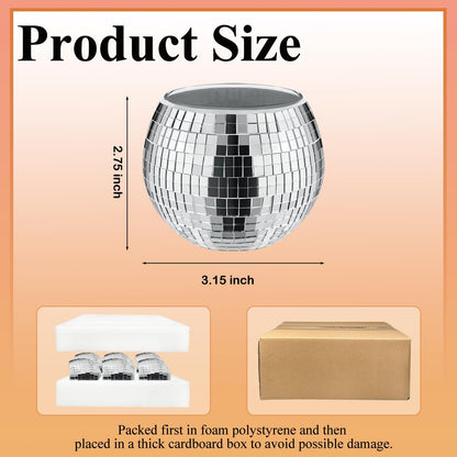 Quaocens 6 PCS Disco Ball Silver Votive Candle Holders,Glass Mirror Candle Holder Disco Ball Candle Holder Discos Balls Candle Vase Can Be Used for Wedding,Dining Table,Party Discos Decoration