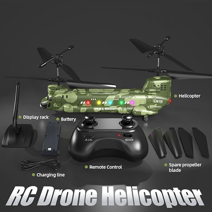 OBEST LM19-D Chinook RC HelicopterRemote Control Military Helicopter with CameraTwin-propeller with Altitude HoldOne Key take Off/LandingArmy RC Toys and Military Fans
