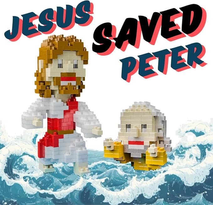 Jesus Series-Jesus Saved Peter Mini Figurine Bible Story w/Lego Jesus Toy Nativity Building Set for Aged14+ Great Gift for Teenagers and Adults (850Pieces/6.3x3.1x4.3inch)