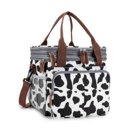 MEYTEILAY Lunch Bag for Women Men Expandable Double Deck Lunch Box Large Lunch Bags Leakproof Insulated Reusable Lunch Cooler Bag（Cow Print）