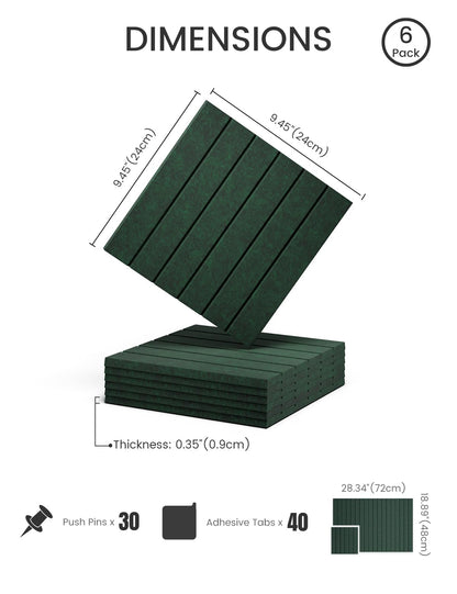 Felt Bulletin Board Tiles -28"x18" with 40 Adhesive Tabs, Cork Board Alternative for Office Decor, Push Pin Board Wall Organizer 6-Pack (Pine Green)