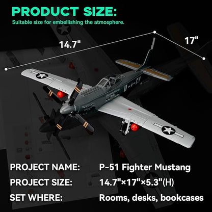 Air Force Series P-51 Mustang Fighter Airplane Military Building Set Adult Gift Compatible with Lego (258 Pieces)