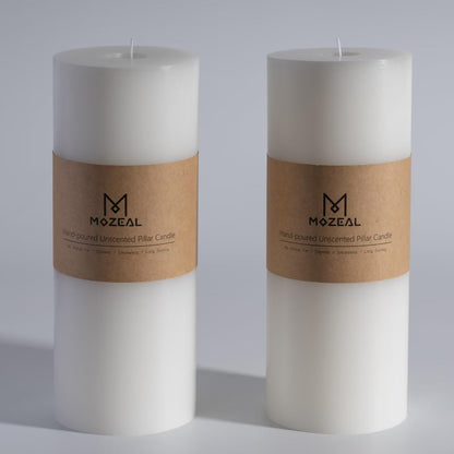 MOZEAL 4" x 10" Extra-Large White Pillar Candles (Set of 2), Unscented,Dripless, Smokeless,Long Clean-Burning,These Tall 10 inch Large White Pillar Candles Perfect for Weddings and Christmas Decor