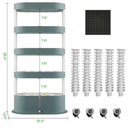 Lyfreen 5-Tier 80-Pod Hydroponics Growing System Kit, Vertical Hydroponic Tower with LED Grow Light & Quiet Water Pump,Self-Watering Indoor Herb Garden for Herbs, Lettuce & Vegetables