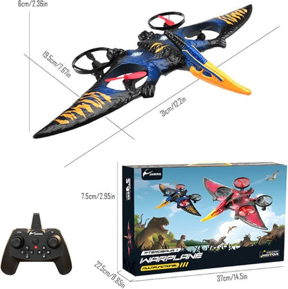 Dinosaur Remote Control Drone 2.4G EPP Foam RC Pterodactyl Hobby RC Airplanes with 6-Axis Gyro One Key Takeoff Landing Stunt Roll &amp 360 Flip Fighter Jet Toy Christmas Birthday Gift for Boys Gi