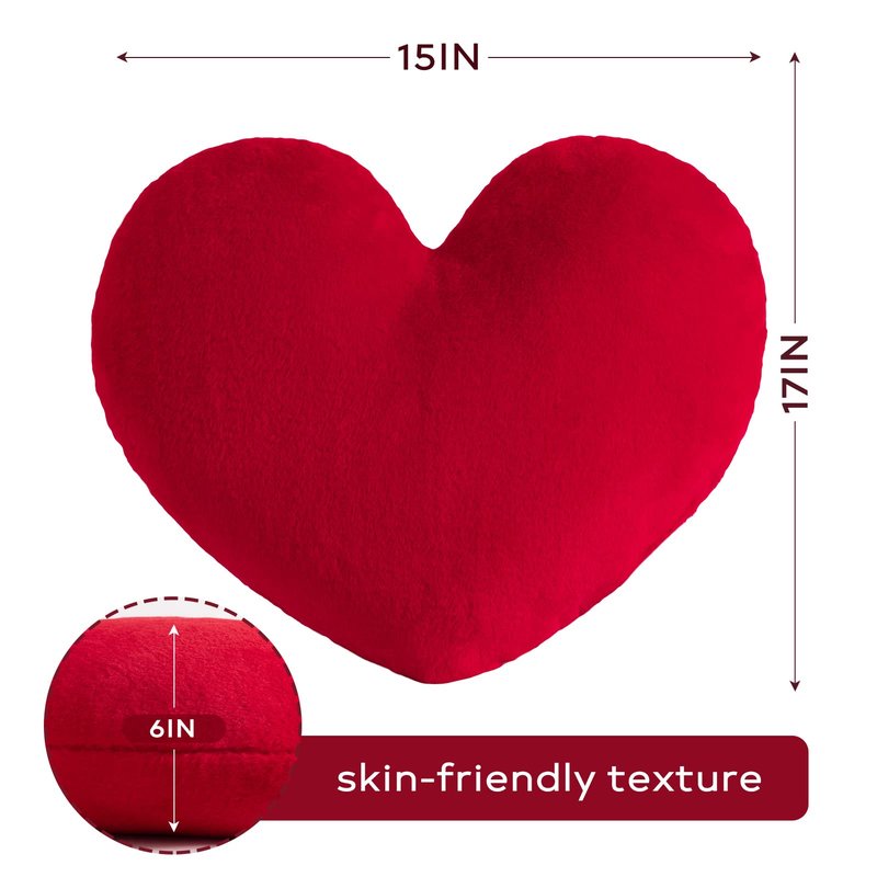 Ashler Red Heart Pillow - Faux Fur Rabbit 3D Kids' Room Decor, Soft Decorative Cushion for Sofas, Bedrooms & Living Spaces 15 X 17 Inch