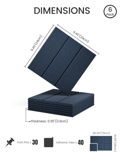 Felt Bulletin Board Tiles -28"x18" with 40 Adhesive Tabs, Cork Board Alternative for Office Decor, Push Pin Board Wall Organizer 6-Pack(Navy Blue)