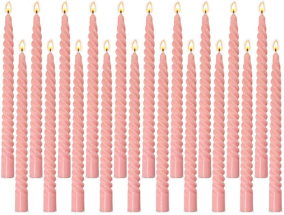 20 Pack 10 Inch Pink Spiral Taper Candles for Holiday Home Decoration, Unscented Dripless Twisted Candlesticks for Dinner Party Wedding Valentines Day Baby Shower and Easter