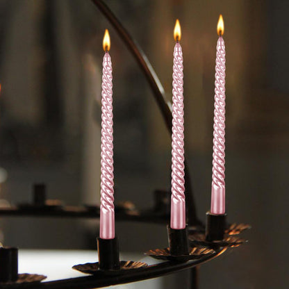 10 Inch Taper Candle, Set of 12,Tapered Candles Burn for 7 Hours, Long Sticks,Tall Candlesticks, Dinner Party, Wedding, Halloween (25cm, Pink)