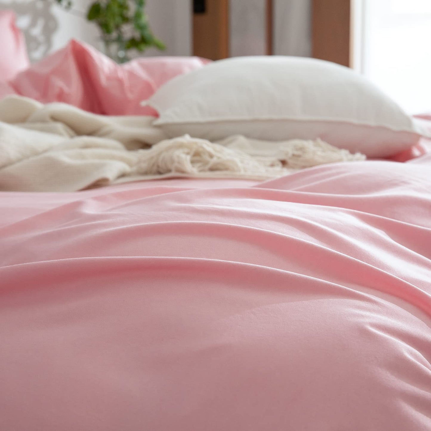 Pink Duvet Cover Twin, 100% Washed Microfiber 3-Piece Solid Color Casual Bedding Set for Boys & Girls, Zipper Closure, Luxury Ultra Soft Comfort (Twin)