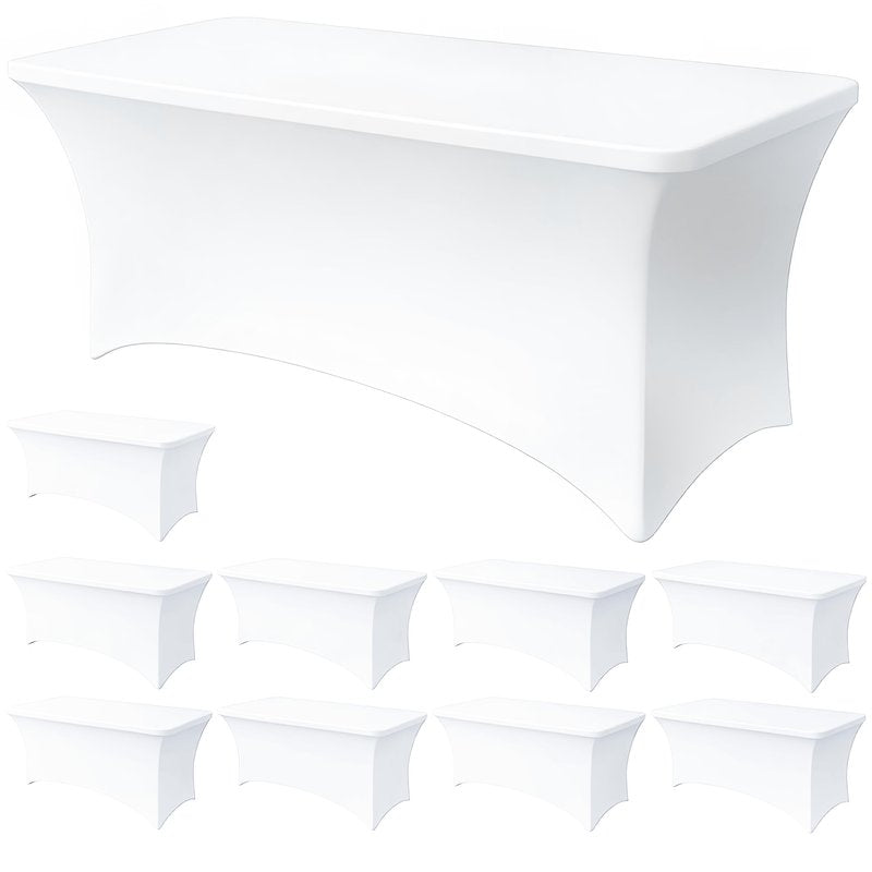 Lemict 6FT White Table Cloth - 10 Pack Fitted Stretch Rectangle Spandex Tablecloth, Washable Table Cover for Party, Picnic, Wedding, Banquet, Birthday and Festival(30" x 72")