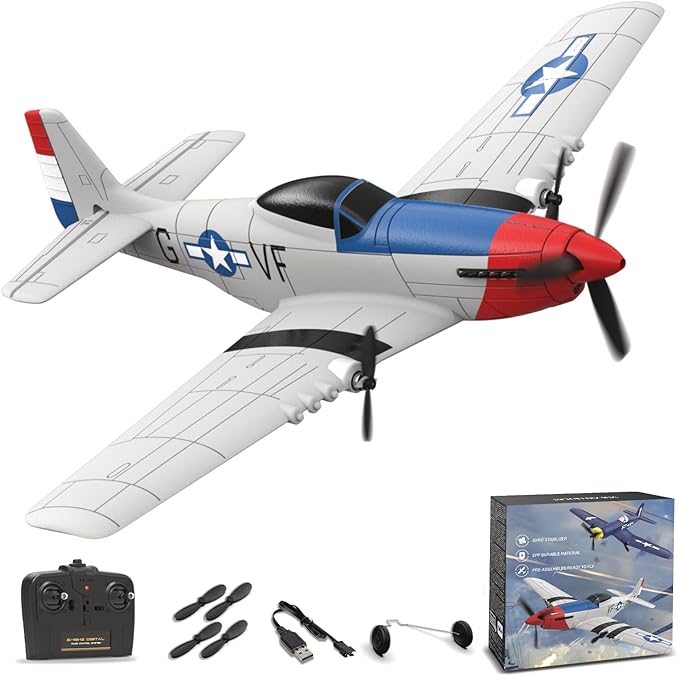 RC Plane for Beginners P51 Remote Control Airplane for Adults 2.4GHz 3 Channel Fighter Featuring 6 Axis Gyro Stabilizer Easy to Fly