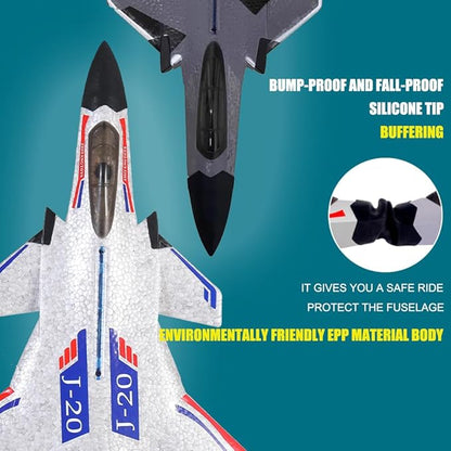 Remote Control Plane RTF J-20 Fire Fang 2.4Ghz 6-axis Gyro RC Airplane with Light Strip Jet Fighter Toy Gift for Kids Beginner (Stealth White)