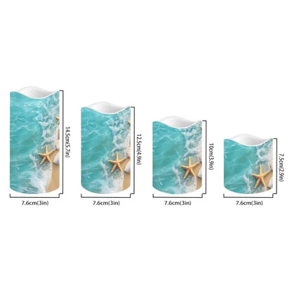 Cozeyat Beach Wave Flameless Candles Set of 4 Battery Powered LED with Remote Timer Flickering for Home Garden Table Beach Decoration