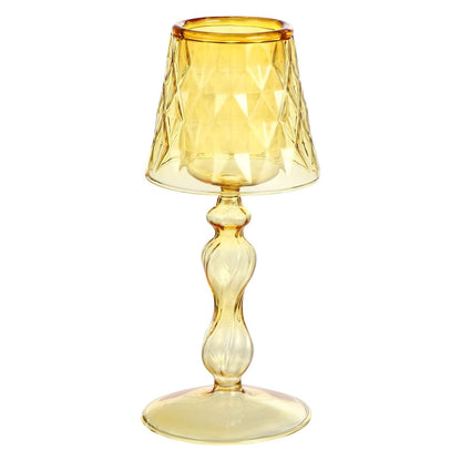 Uonlytech Glass Candlestick Holder 7.48 Inch Clear Decorative Candle Stand for Home Bedroom Office Table Centerpiece Modern Candleholder