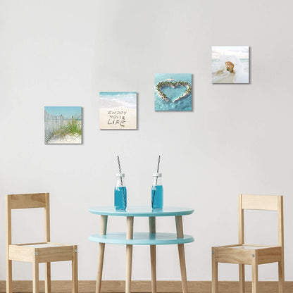 TAR TAR STUDIO Beach Scene Canvas Wall Art: Seaside Scenery Picture Print Seascape Painting Artwork for Living Room (12" x 12" x 4 PCS, Multiple Style)