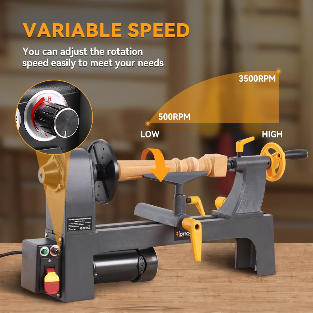 Hoteche Benchtop Wood Lathe 3-Amp 10-Inch x 13-Inch Variable Speed Mini Power Woodturning Tool