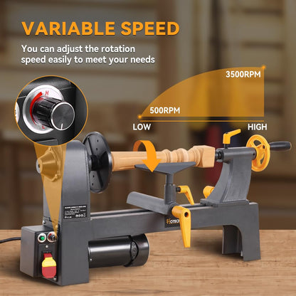 Hoteche Benchtop Wood Lathe 3-Amp 10-Inch x 13-Inch Variable Speed Mini Power Woodturning Tool