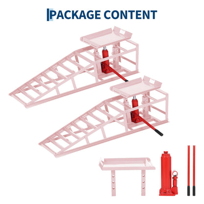 2 Pack 5 Ton 11060Lbs Hydraulic Car Ramps - Heavy Duty Vehicle Lift Ramps for Oil Changes & Garage Repair, Portable Auto Service Ramps for Home Garage, Pink