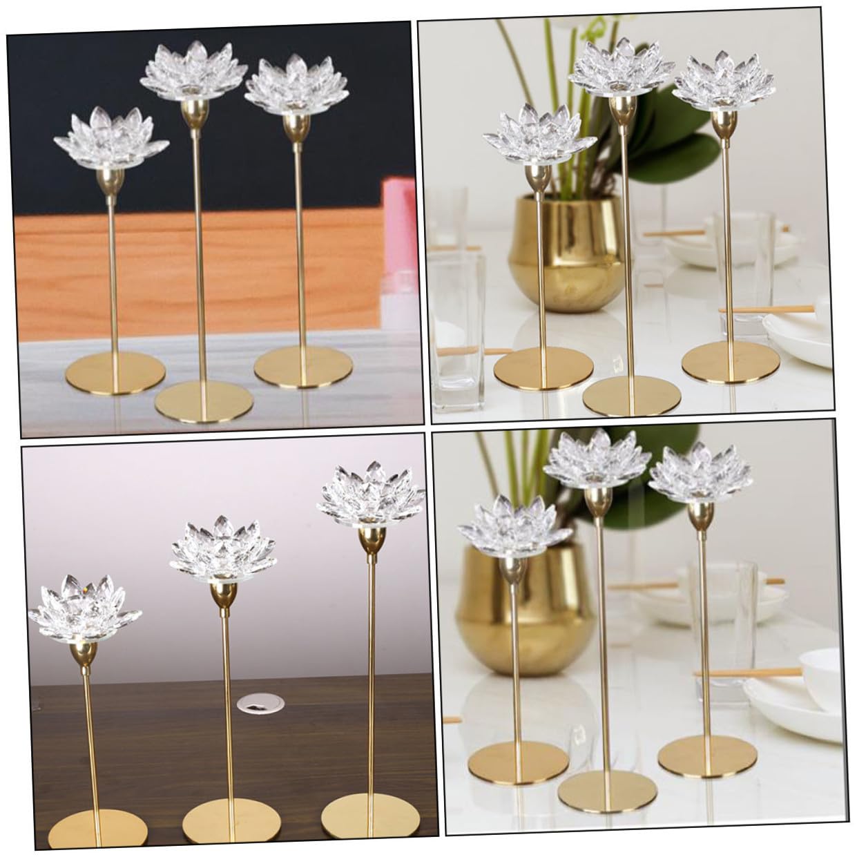 Abaodam Simple Metal Candle Stand Crystal Lotus Candle Holder Small Gold Decorative Candlestick for Dining Room Romantic Home Décor
