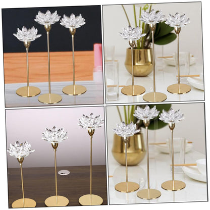 YARNOW Simple Decorative Crystal Lotus Candlestick Holder Small Metal Wedding Candle Stand for Candlelight Dinner Home Décor