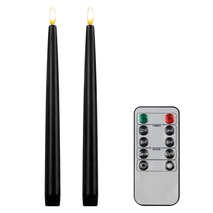CVHOMEDECO. Flameless Taper Candles with 10-Key Remote, Battery Operated Led Flickering 3D Wick Window Candles Real Wax Finished Home Christmas Party Decor 0.78 x 11 Inch, Pack of 2, Black