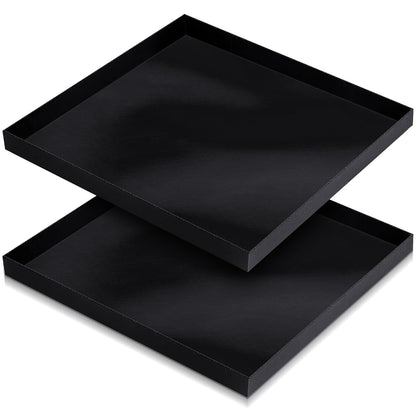 Teenyyou 2 Pcs 13.5'' x 13.5'' x 1'' PTFE Solid Oven Basket, Cooking Oven Trays, Non stick Kitchen Cooking Basket, Black Baking Sheet, Trays for Accessories Chips Chicken Wings Bread Heating