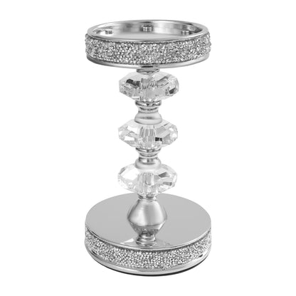 Candle Holder, Crystal Candlesticks Holder Set, Tabletop Pillar Candle Holders for Wedding, Parties, Events, Chirstmas, Home Decor, Table Centerpieces (Silver 04, L)