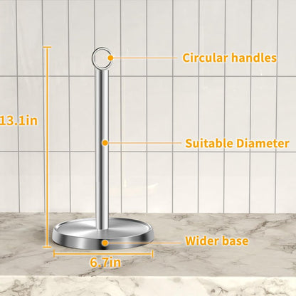Paper Towel Holder Countertop, Stainless Steel, Weighted Base, Paper Towel Stand Holder for Kitchen Bathroom Farmhouse Essentials Decor Accessories, Silver