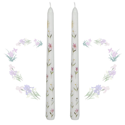 Taper Candles 10 Inch Print Candle Handmade Unscented White Iris Long Candles 2 Pack Twisted Candlesticks for Wedding Home Decoration Gifts