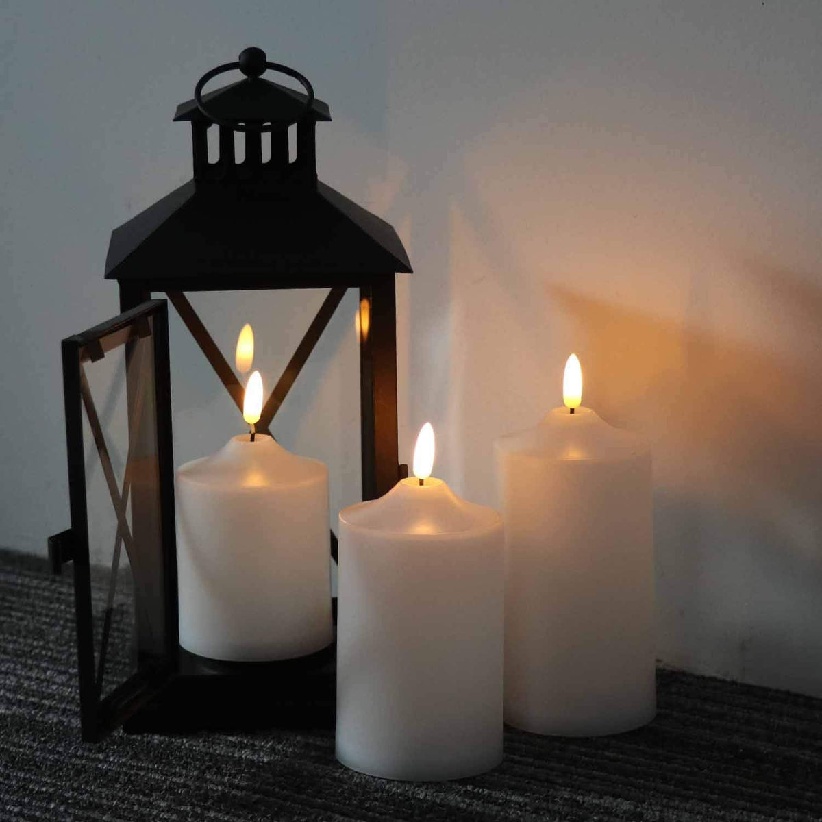 Eldnacele Waterproof Outdoor Flameless Flickering LED Candles with Timer Remote, Battery Operated 3D Wick Plastic Pillar Candles Pack of 3 for Indoor Outdoor Decoration, D3'x H4'x W5'