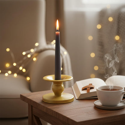 Table Gold Candle Holders – Set of 2 | Reversible Metal Candle Stand for Pillar & Taper Candles | Stylish Tabletop Candle Tray for Home Décor, Weddings & Special Occasions (Gold)