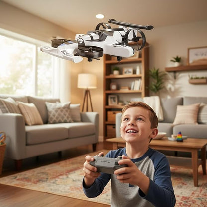 Racing car and drone combination remote-controlled flying car foam material. Features include one-key takeoff stable hovering racing mode and 360° aerial flips. An ideal and fun birthday gift.