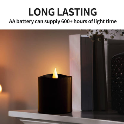 ASLDOIWEH 3x3 Flickering Flameless Candles Set of 1, 2AA Battery Life 600 Hours Battery Candles Flickering with Timer, 3 inch Flameless Candles with Remote for Indoor/Outdoor, Black