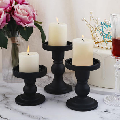 BTGLLAS 6-Piece Set of Black Glass Candlestick, Crystal Candlestick Holder Holder and Conical Candle, Christmas Candle Holder Decoration, Family Living Room Wedding Candle Holder (black2sets)