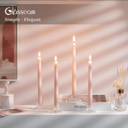 Glasseam Glass Tapered Candlestick Holders: Small Taper Candle Holders Set of 4 Clear Candle Sticks Holder for Table Centerpiece Short Modern Candle Holder for Wedding Christmas Home Decoration