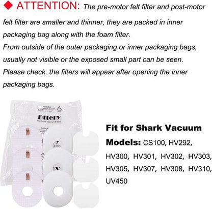 Dttery Replacement Filters Kit for Shark Rocket Vacuum - 3 Post & 3 Foam/Felt Filters | Compatible with HV292, HV300, HV301 & More