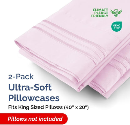 King Pillow Cases by LuxeHome - Ultra Soft Hotel Quality Covers | Comfy, Cooling & Wrinkle-Free - 2 Piece Set in Pink