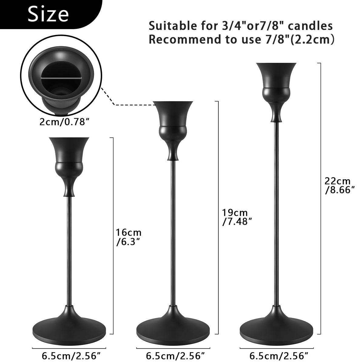 Showin Candlestick Holders Black, 6 Packs Taper Candle Holder for Candlesticks, Candle Sticks Holder Decor for Home Decor