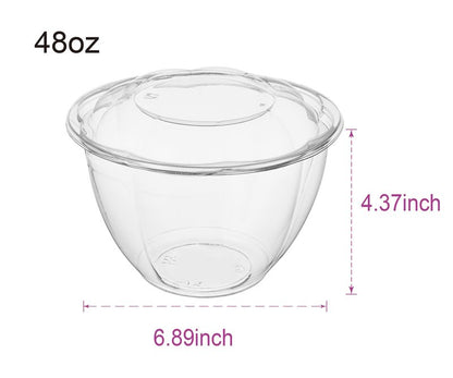 Jaluxing [48 oz. 50 Sets Clear Plastic Salad Bowls with Airtight Lids Disposable To Go Mixing Containers Serving for Fruit, Quinoa, Lunch and Meal Prep