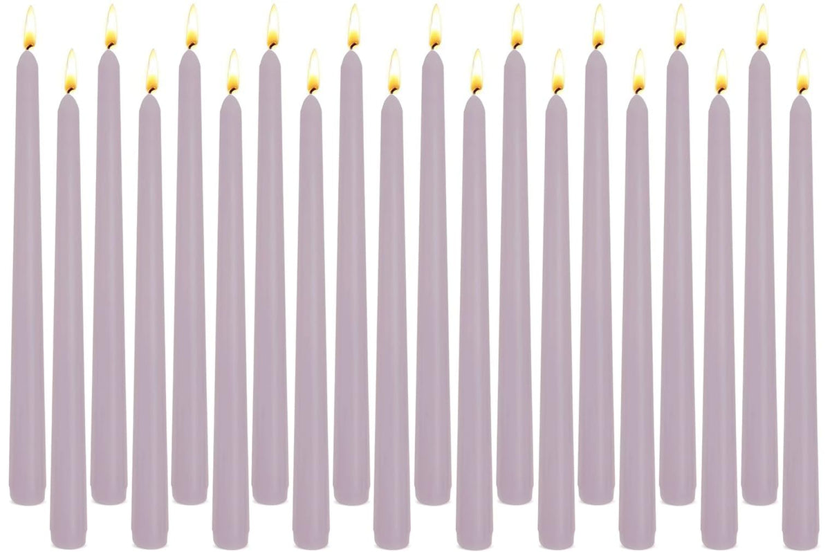 20-Pack Light Purple Taper Candles Unscented, 10 Inch Tall Dinner Table Candlestick for Wedding Centerpieces, Bulk Tapered Candles Smokeless Dripless, Lavender Decorative Candle for Home Decor