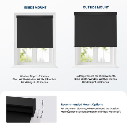 100% Blackout Roller Shades Cordless Blinds for Indoor Windows,Free-Stop Window Shades Pull Down,Thermal Insulated Fabric UV Protection,Blackout Window Guard Blinds for Home,Office,Black,30" W x 72" H