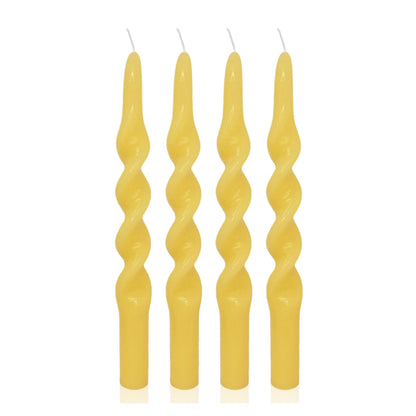 Beeswax Spiral Taper Candles Smokeless Twisted Candle Sticks 4 Pack Yellow Taper Candle Sticks 10 inch Tall Taper Candlesticks for Home Decor Dinner Wedding Emergency