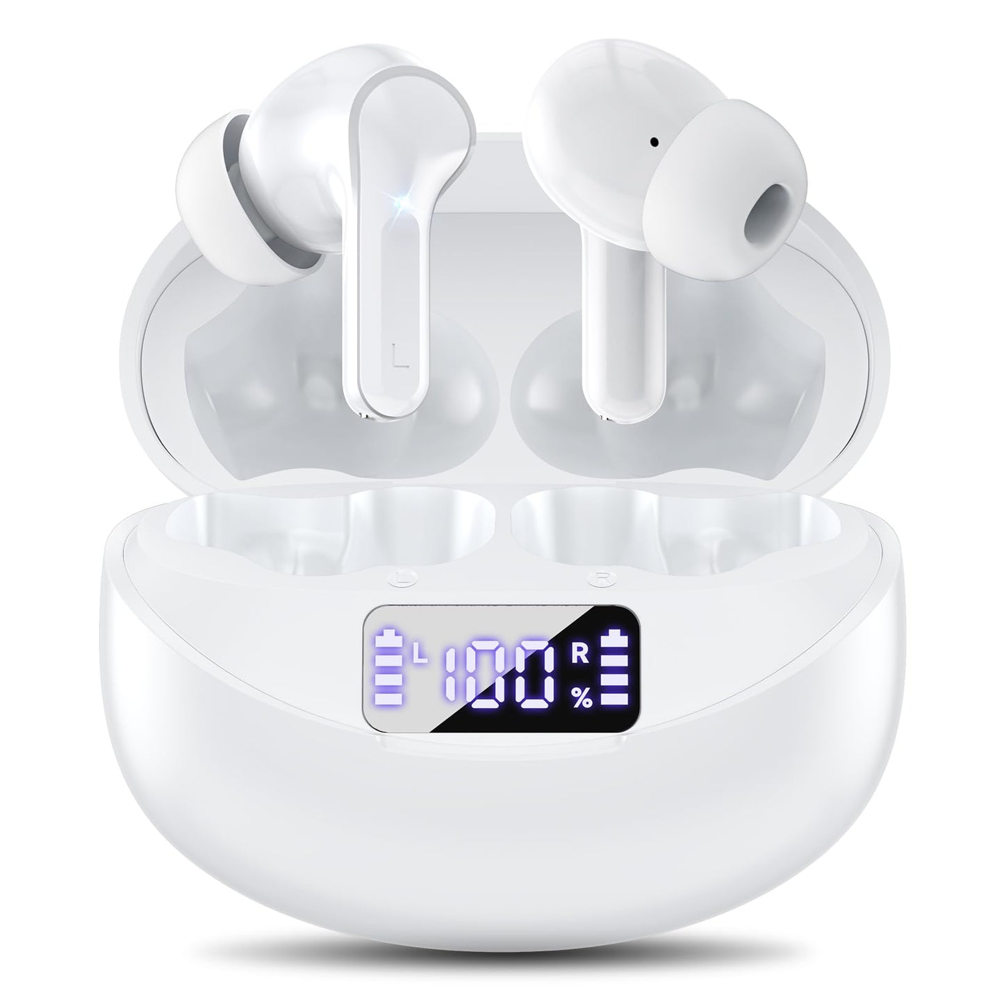 Fhumsh Wireless Earbuds Bluetooth 5.4 HiFi Stereo Headphones 50H Playback in Ear Buds with LED Digital Display for Office/Running/Workout