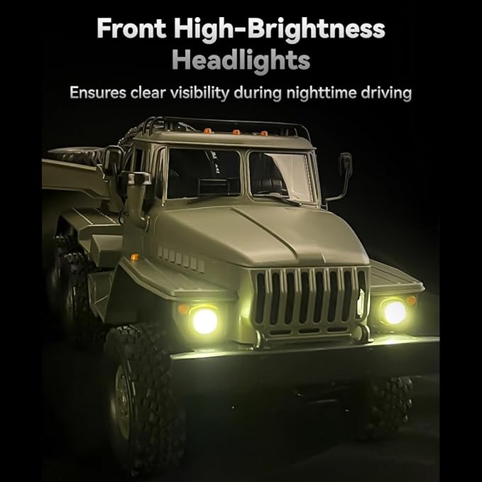 WPL B36-3 1/16 RC Military Trailer with LED Headlights 2.4G Full-Proportional 4WD RC Off-Road Truck Gifts for Electric Car Model Enthusiasts (Two Batteries)